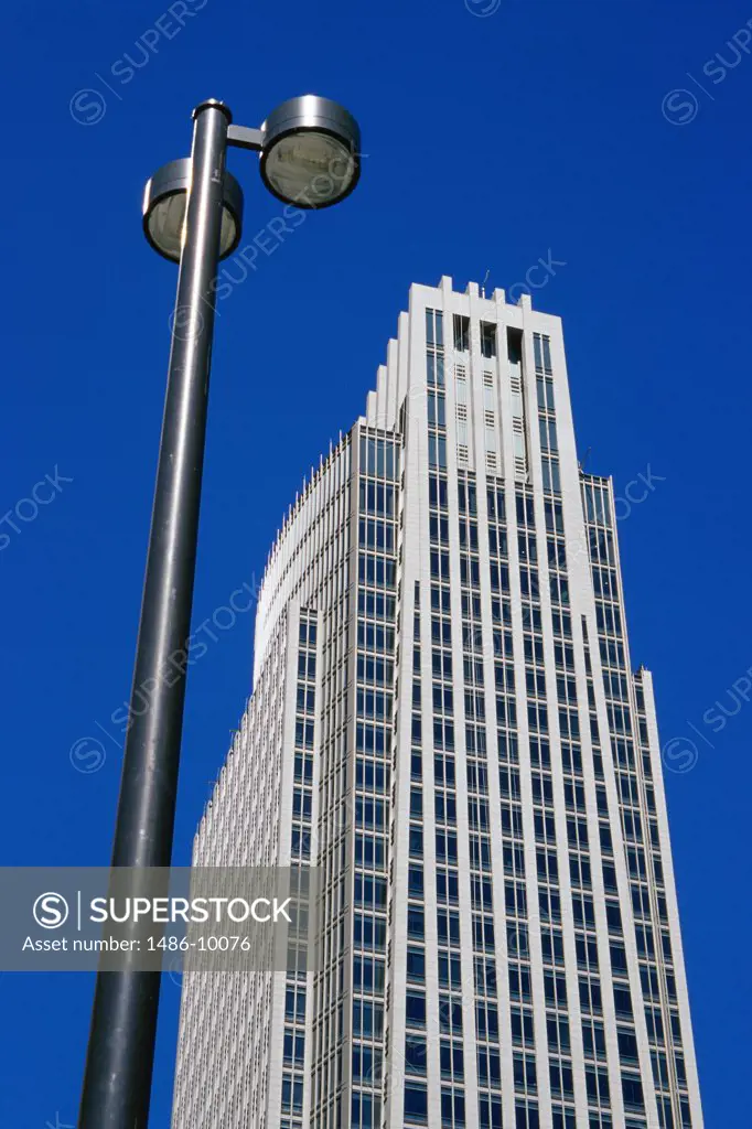 Low angle view of a lamppost in front of a bank, First National Bank, Omaha, Nebraska, USA