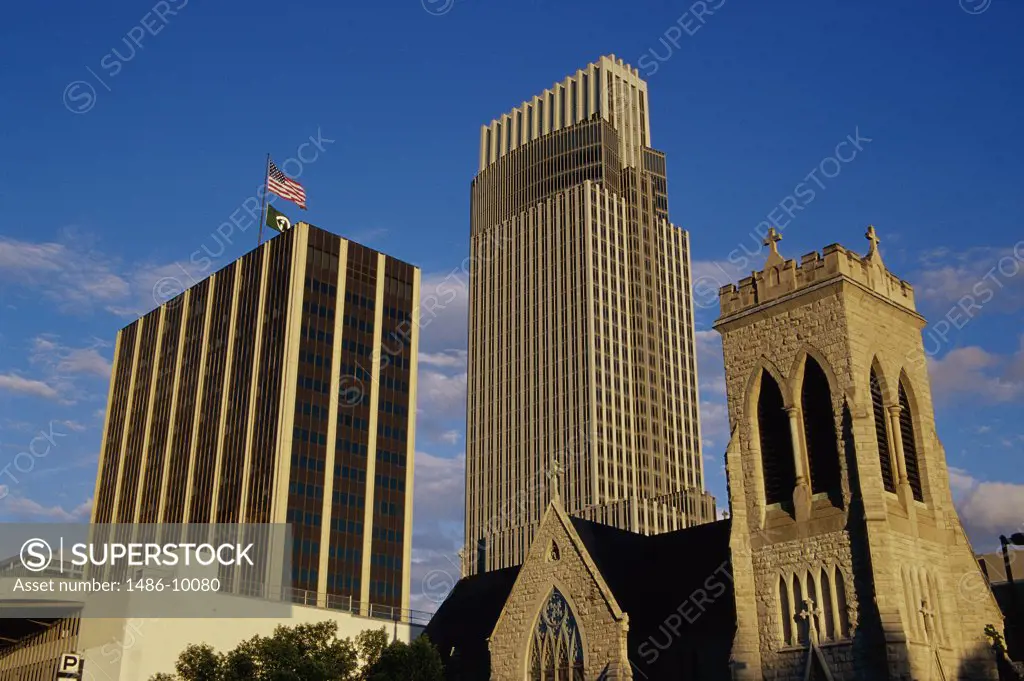 Low angle view of buildings, Omaha, Nebraska, USA