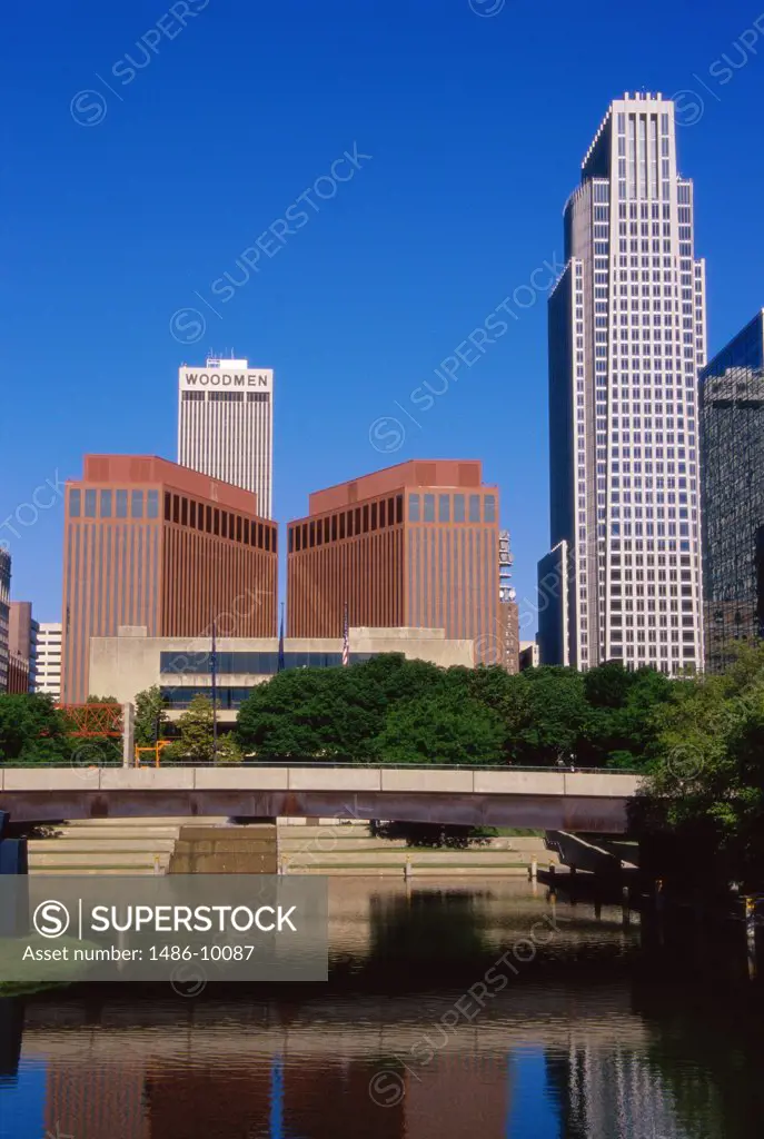 Reflection of buildings in water, Omaha, Nebraska, USA