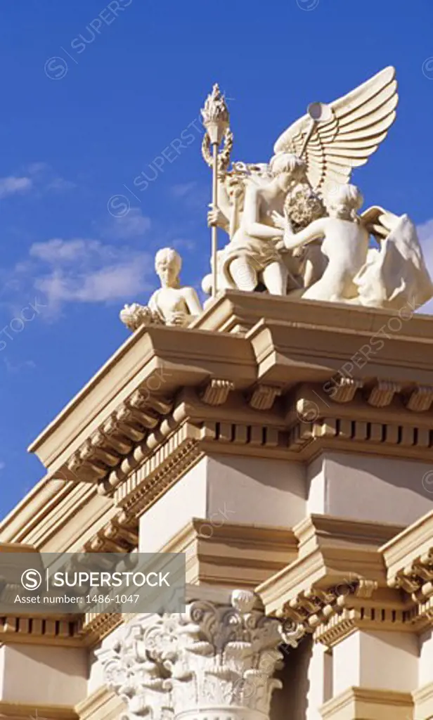 Statues on the top of a hotel, Monte Carlo Resort And Casino, Las Vegas, Nevada, USA