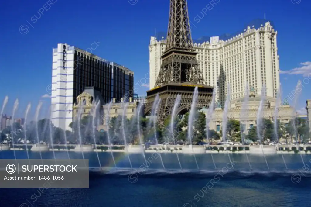 Fountains in front of a hotel, Paris Las Vegas Hotel and Casino, Las Vegas, Nevada, USA