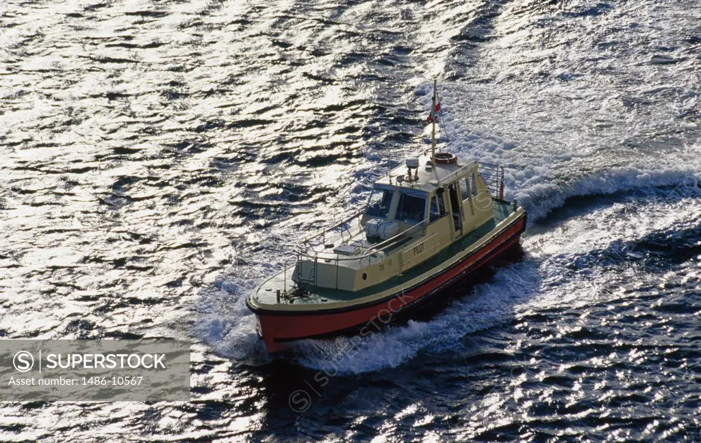 High angle view of a pilot boat in the sea