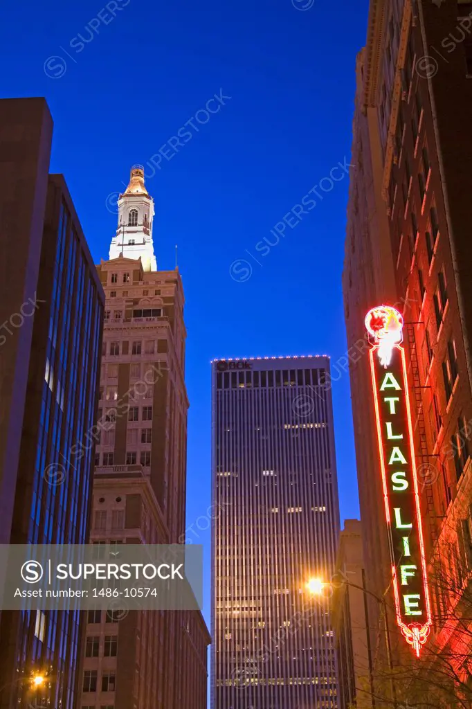 Low angle view of skyscrapers in a city, Tulsa, Oklahoma, USA