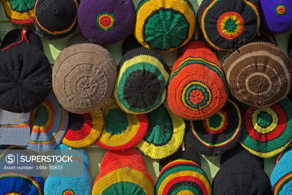 Close-up of a hats at a market stall