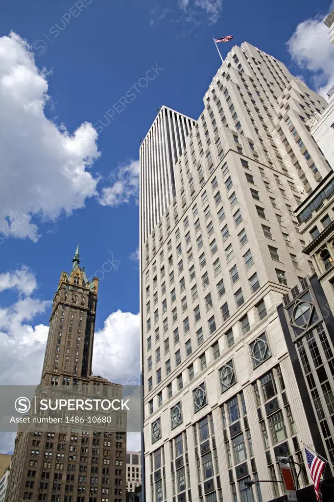 Low angle view of skyscrapers, Bergdorf Goodman Building, Netherland Tower, 5th Avenue, Midtown Manhattan, New York City, New York, USA