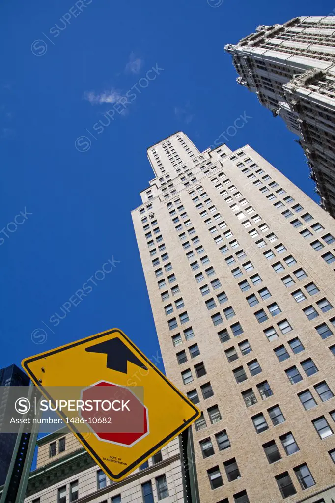 Low angle view of a skyscraper, Lower Manhattan, New York City, New York, USA