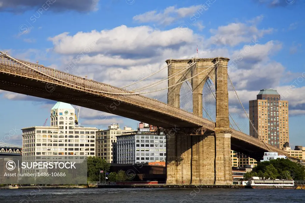 Low angle view of a bridge, Brooklyn Bridge, Brooklyn Heights, Lower Manhattan, New York City, New York, USA