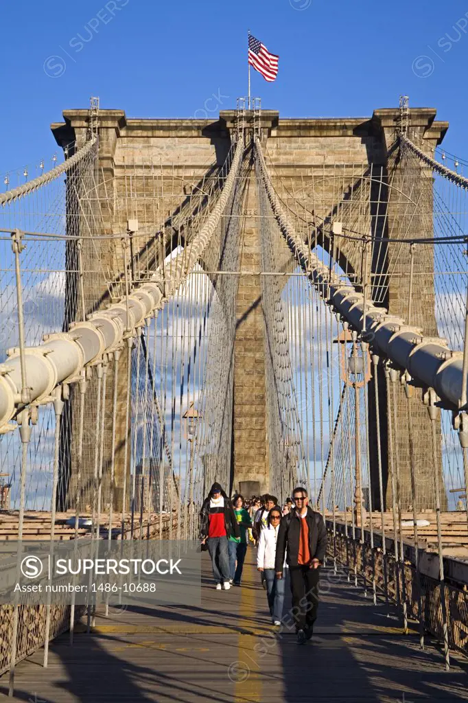 People walking on a bridge, Brooklyn Bridge, Lower Manhattan, New York City, New York, USA