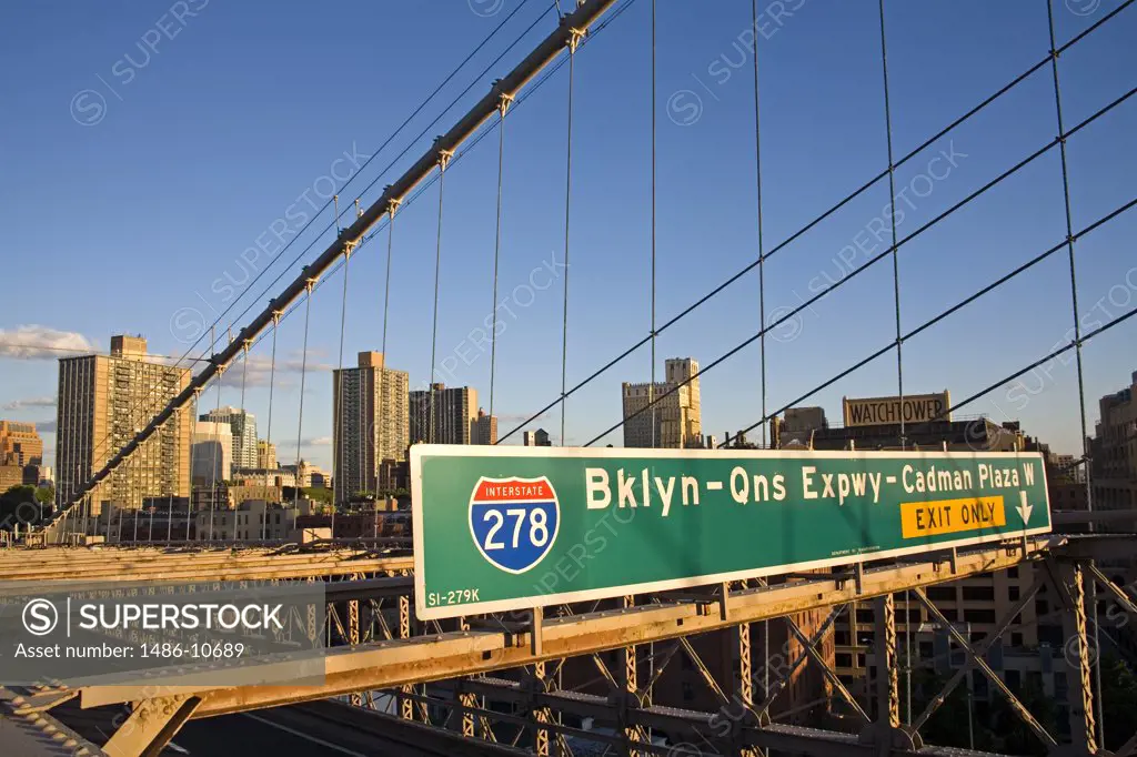 Sign on a bridge, Brooklyn Heights, Brooklyn Bridge, New York City, New York, USA