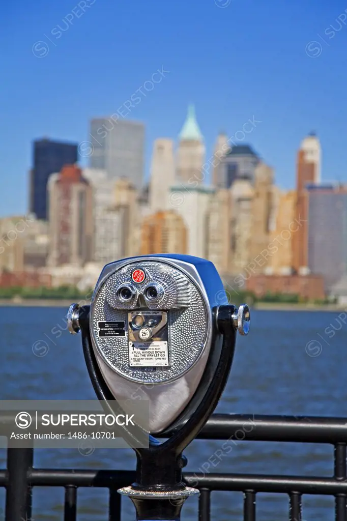Binoculars by a railing, Liberty Park, Lower Manhattan, Jersey City, New Jersey, USA