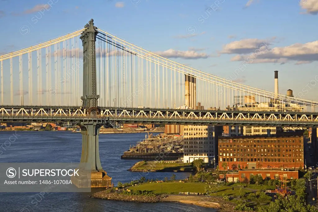 Bridge crossing over water, Manhattan Bridge, Brooklyn, New York City, New York, USA