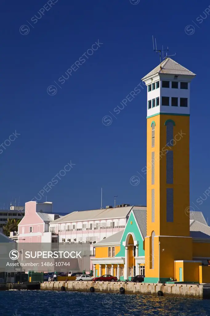 Harbor control tower beside water, Port Authority Building, Prince George Wharf, Nassau Harbor, New Providence, Bahamas