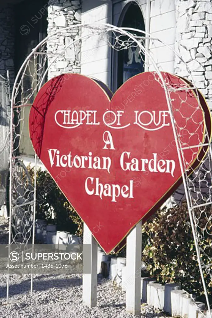 Heart shape sign at a wedding chapel, Chapel Of Love, Las Vegas, Nevada, USA
