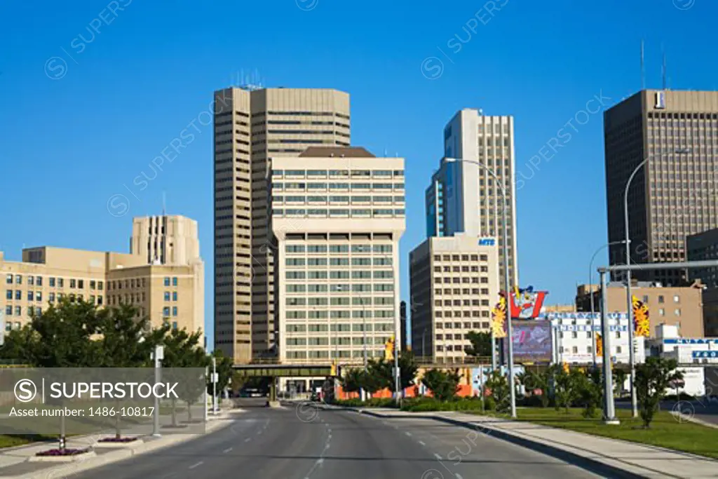 Road in front of buildings, Water Avenue, Winnipeg, Manitoba, Canada