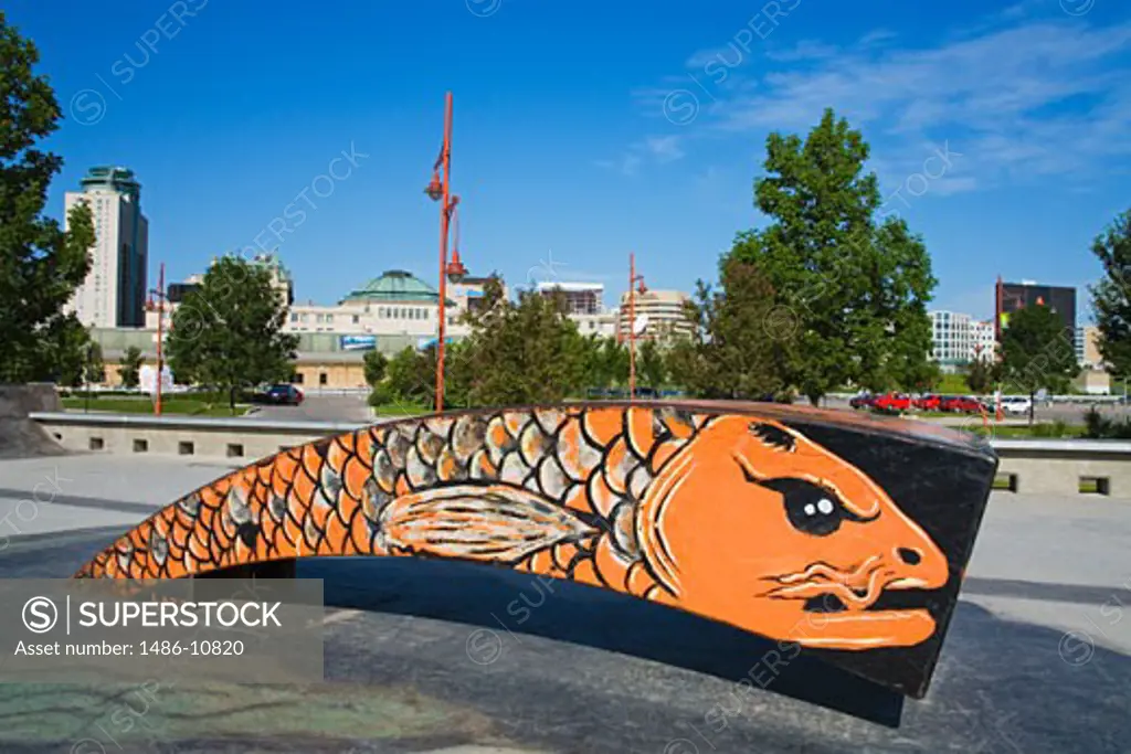 Fish painted on a structure, The Forks, Winnipeg, Manitoba, Canada