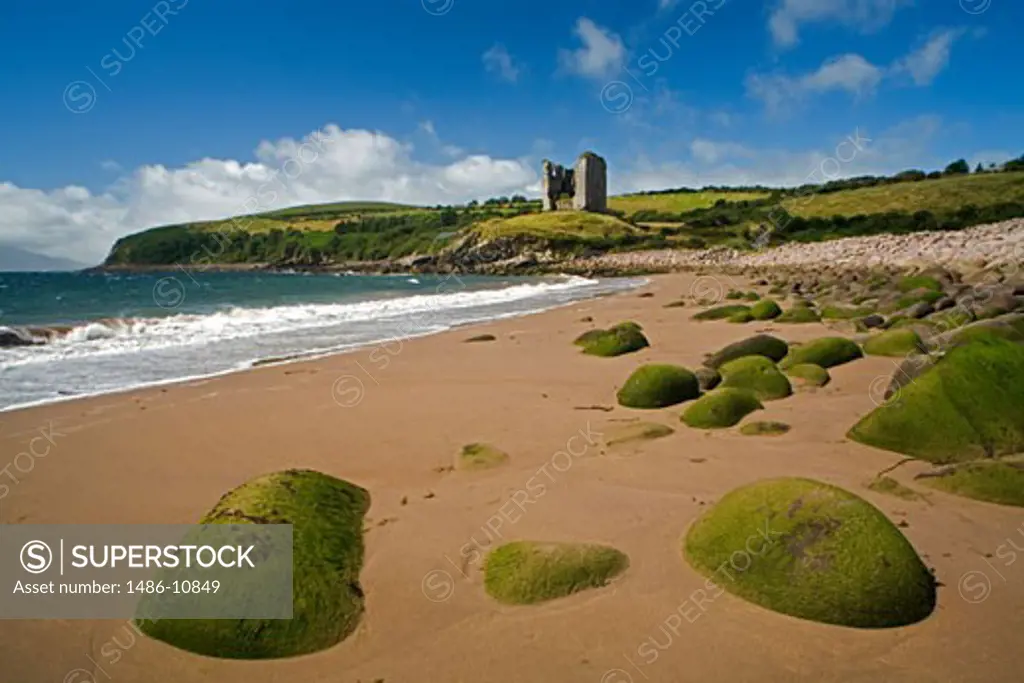 Castle on the beach, Minard Castle, Minard Beach, Dingle, Dingle Peninsula, County Kerry, Munster Province, Ireland