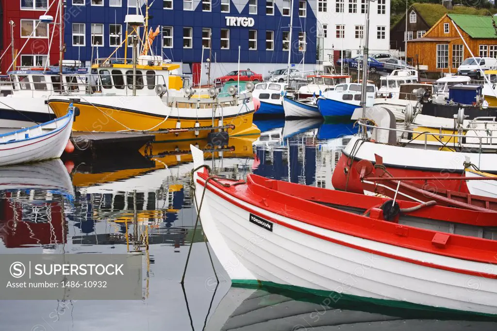 Boats moored at a port, Torshavn, Faroe Islands, Denmark