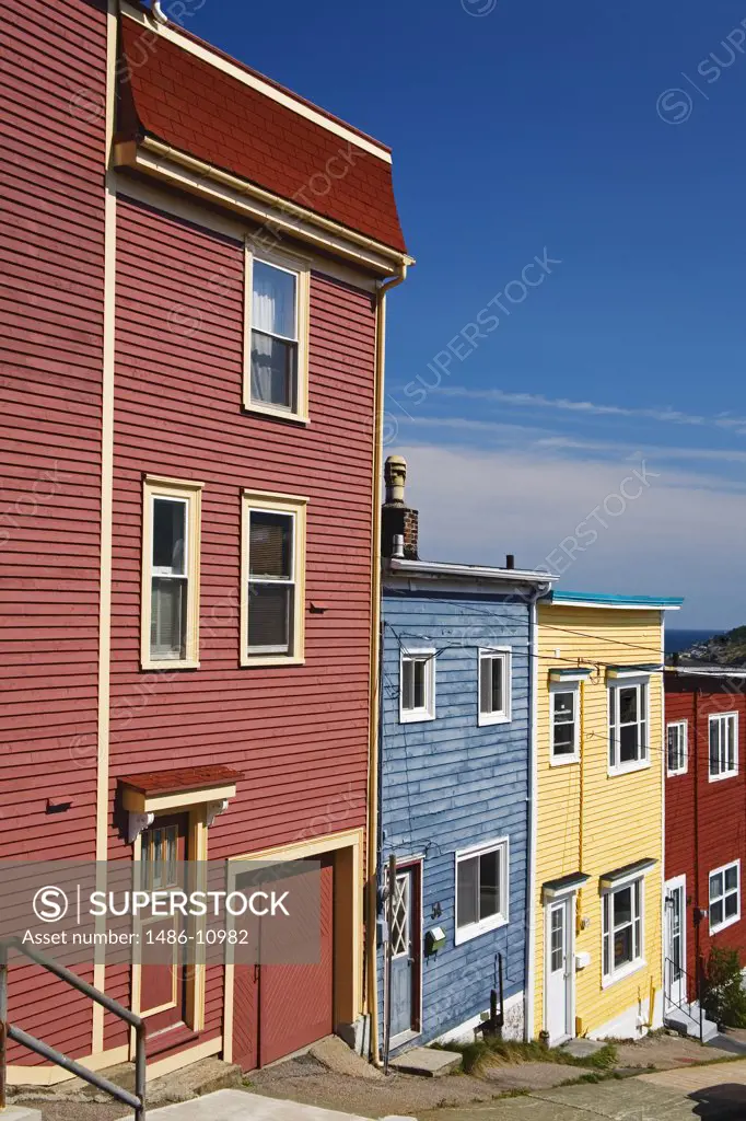 Colorful houses along a street in a city, St. John's, Newfoundland And Labrador, Canada