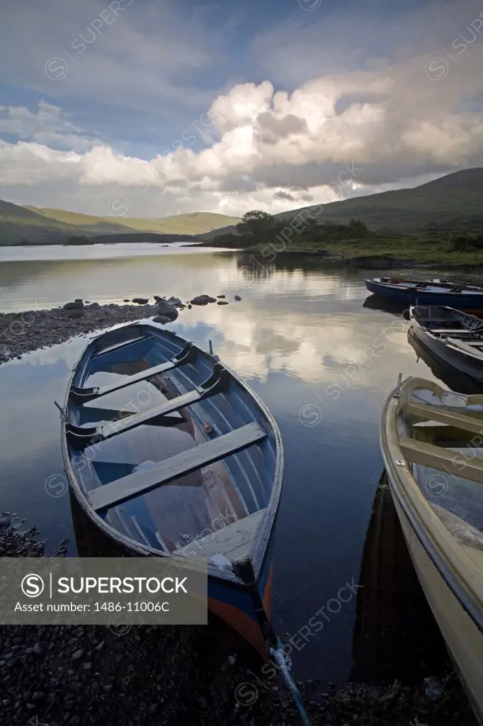 Rowboats in a lake, Cloonee Lakes, County Kerry, Munster Province, Ireland
