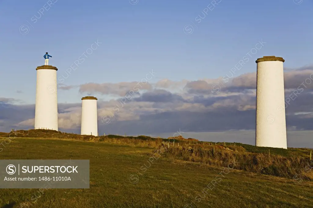 Three beacon towers on a landscape, Metal Man, Tramore, County Waterford, Munster Province, Ireland