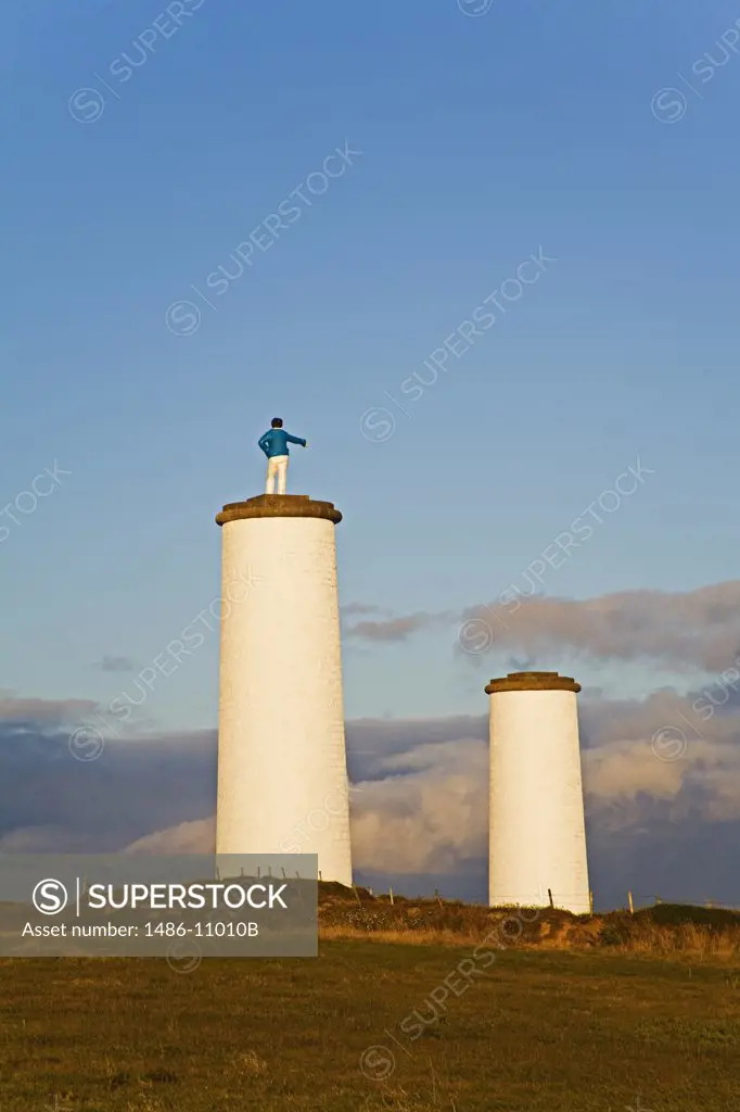 Two beacon towers on a landscape, Metal Man, Tramore, County Waterford, Munster Province, Ireland