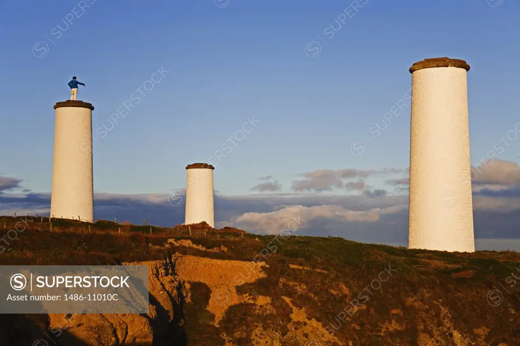 Three beacon towers on a landscape, Metal Man, Tramore, County Waterford, Munster Province, Ireland