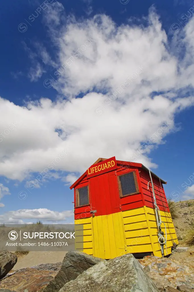 Lifeguard hut on the beach, Bunmahon Beach, County Waterford, Munster Province, Ireland