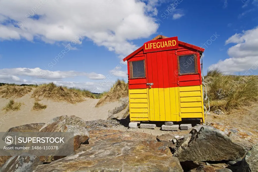 Lifeguard hut on the beach, Bunmahon Beach, County Waterford, Munster Province, Ireland