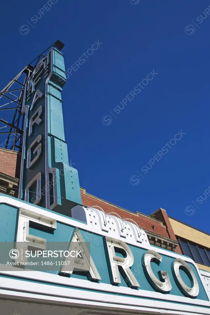Low angle view of the neon sign of a theater, Fargo Theatre, Broadway Street, Fargo, North Dakota, USA