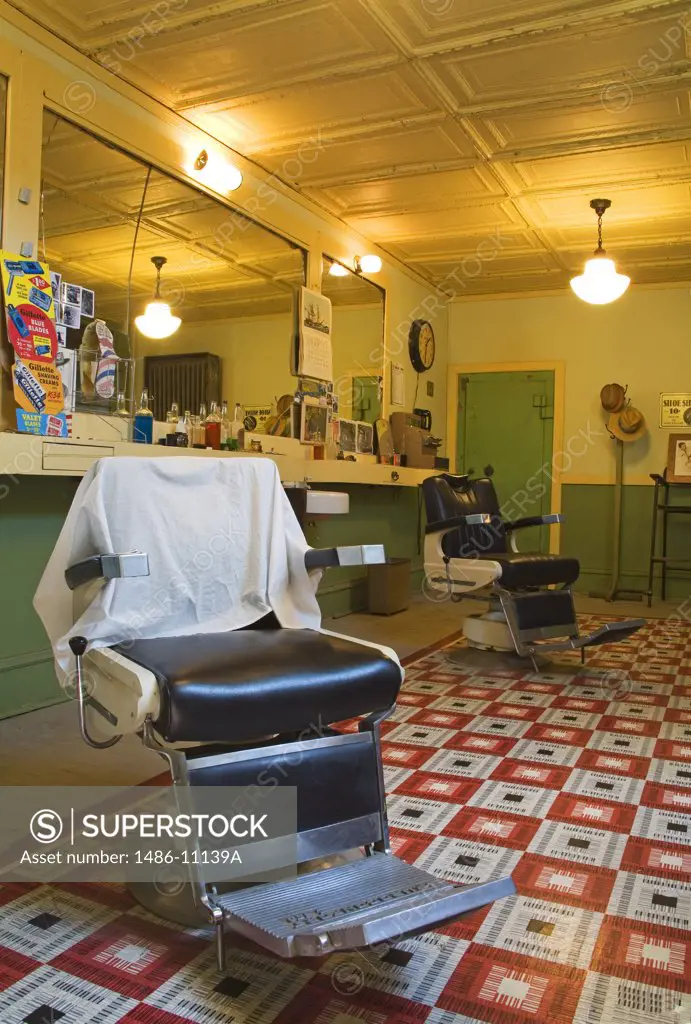 Interior of a barber shop, Hirbour Barber Shop Museum, Butte, Montana, USA