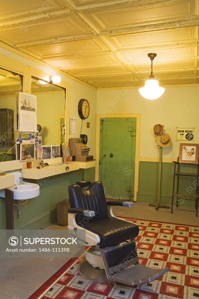 Chair in a barber shop, Hirbour Barber Shop Museum, Butte, Montana, USA