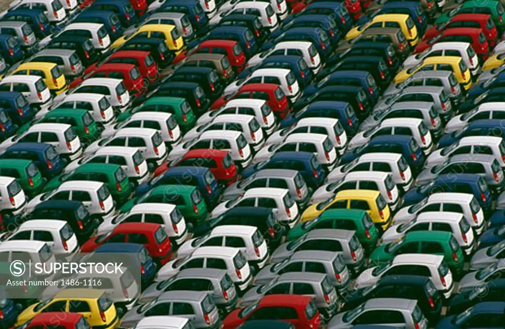 Cars in the parking lot of a factory, Mazatlan, Sinaloa, Mexico