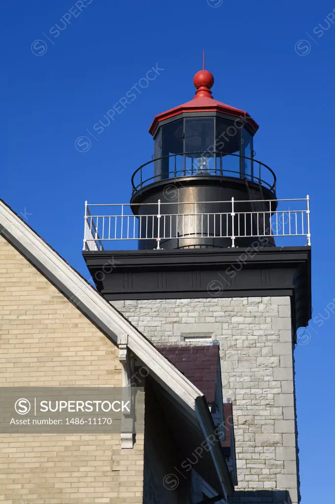 Low angle view of a lighthouse, Thirty Mile Lighthouse, Golden Hill State Park, Lake Ontario, New York State, USA