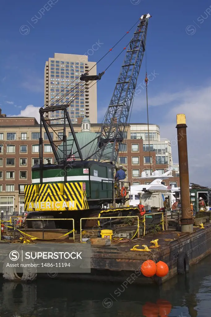 Crane at a construction site, Rowe's Wharf, Boston Harbor, Boston, Massachusetts, USA