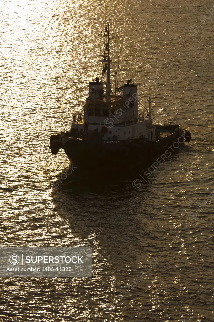 High angle view of a tugboat in the sea, Puerto Quetzal, Guatemala