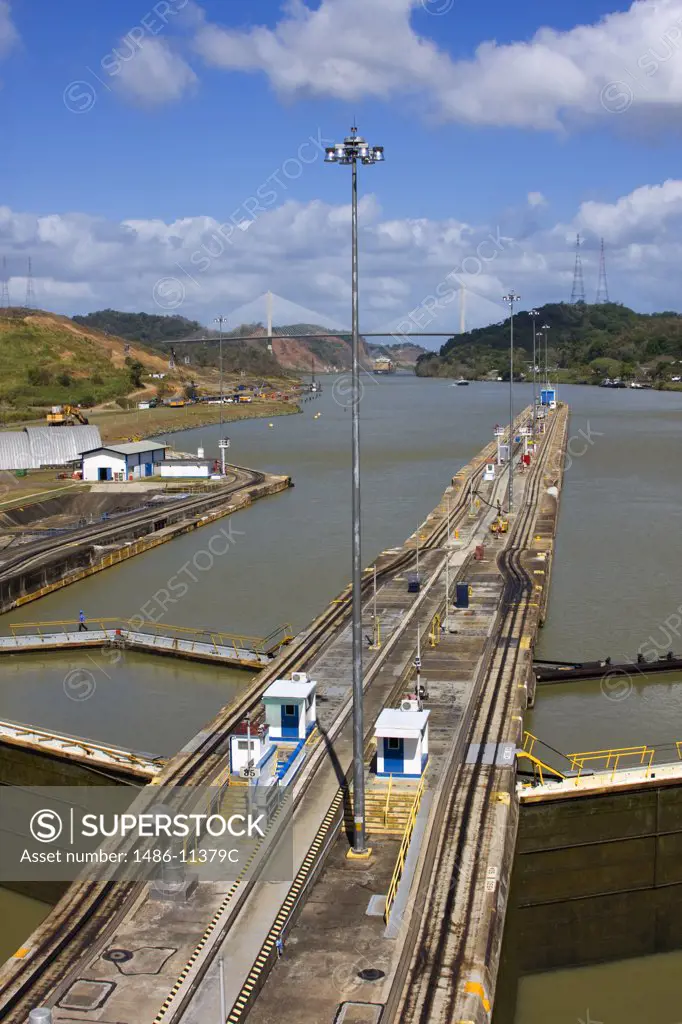 High angle view of a canal lock, Pedro Miguel Locks, Panama Canal, Panama