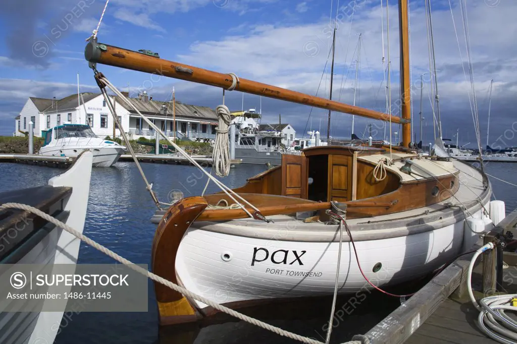 Yacht moored at a dock, Point Hudson Marina, Port Townsend, Washington State, USA