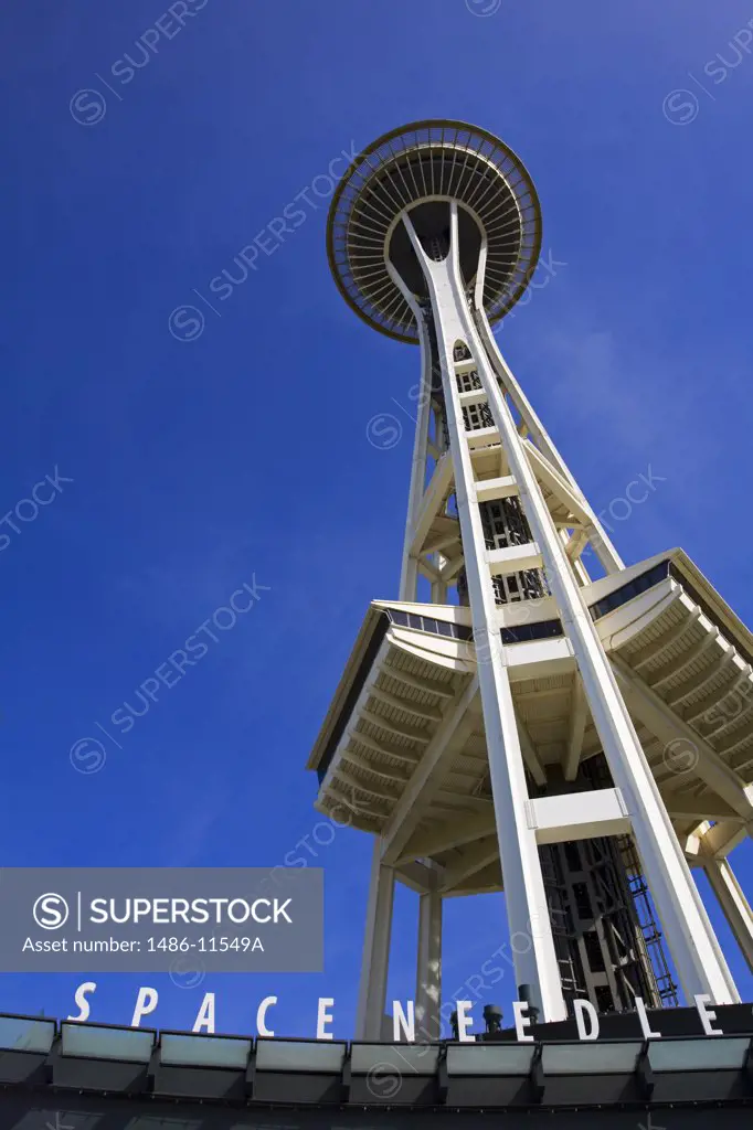 Low angle view of a tower, Space Needle, Seattle Center, Seattle, King County, Washington State, USA