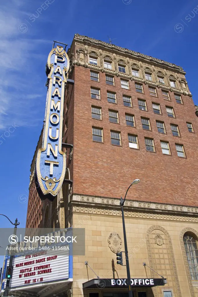 Low angle view of an entertainment building, Paramount Theatre, Seattle, King County, Washington State, USA