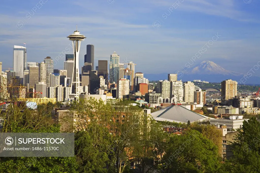 High angle view of buildings in a city, Queen Anne Hill, Seattle, King County, Washington State, USA