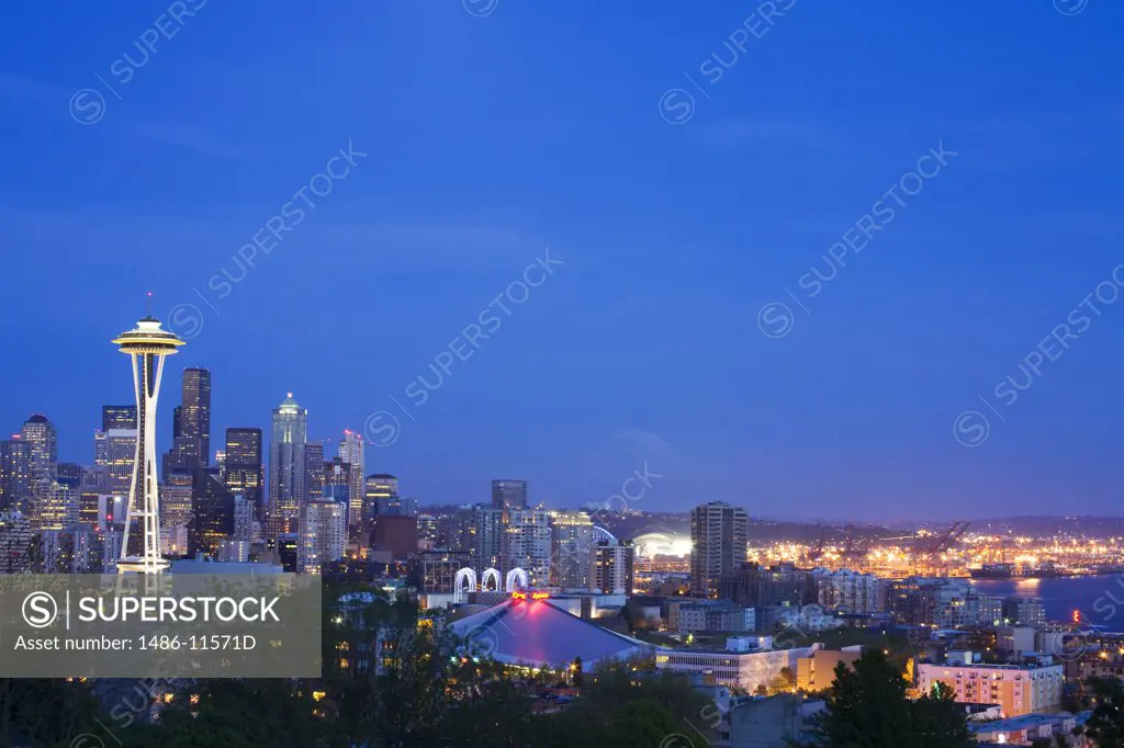 Skyscrapers in a city, Space Needle, Queen Anne Hill, Seattle, King County, Washington State, USA
