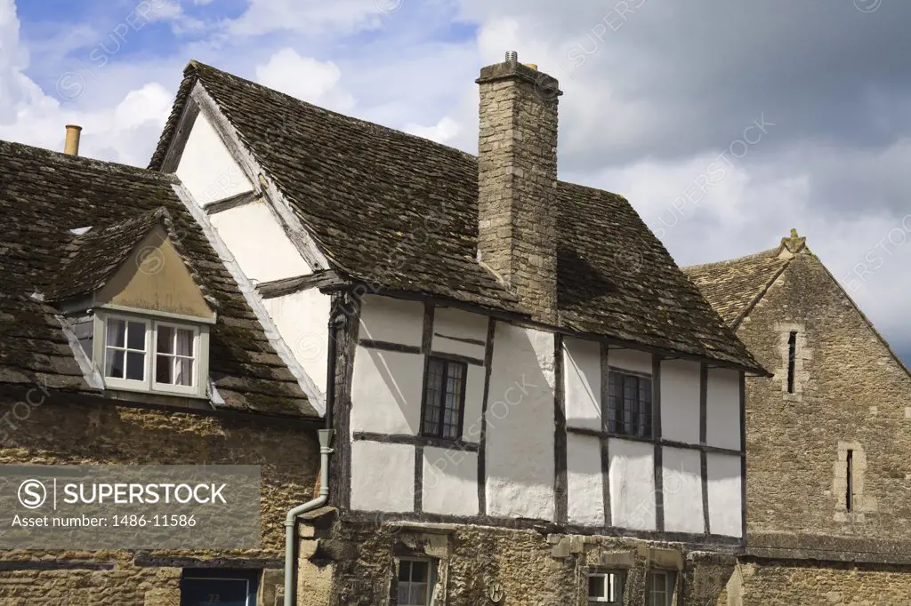 Low angle view of a house, High Street, Lacock, Wiltshire, England