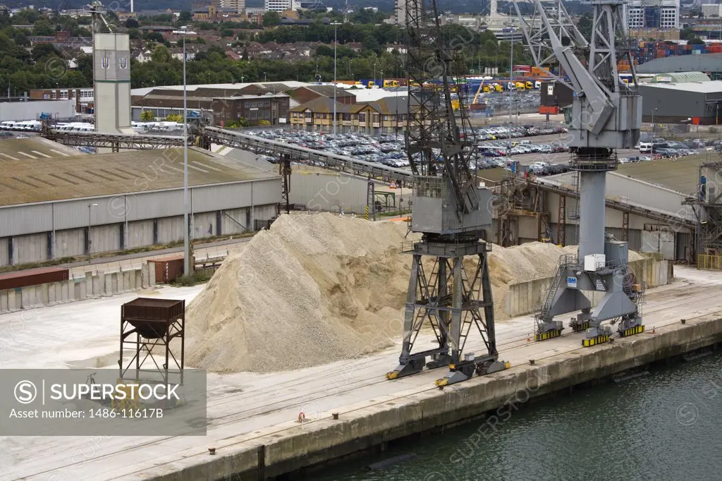 Cranes at a commercial dock, Southampton, Hampshire, England