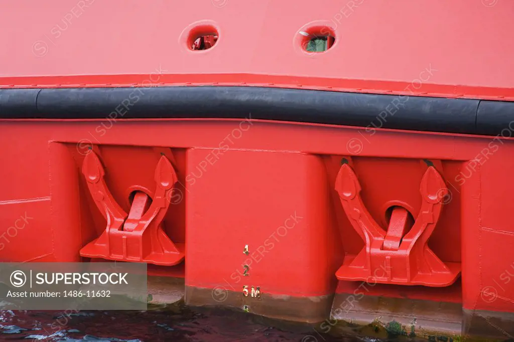 Stern anchors on an oil rig supply ship, Stavanger, Rogaland County, Norway