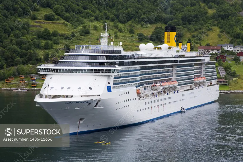 Cruise ship in the fjord, Costa Mediterranea, Geirangerfjord, More og Romsdal, Sunnmore, Norway