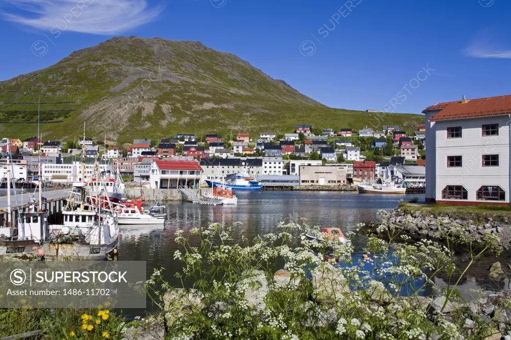 Boats moored at a port, Honningsvag Port, Honningsvag, Mageroya Island, Nordkapp, Finnmark County, Norway