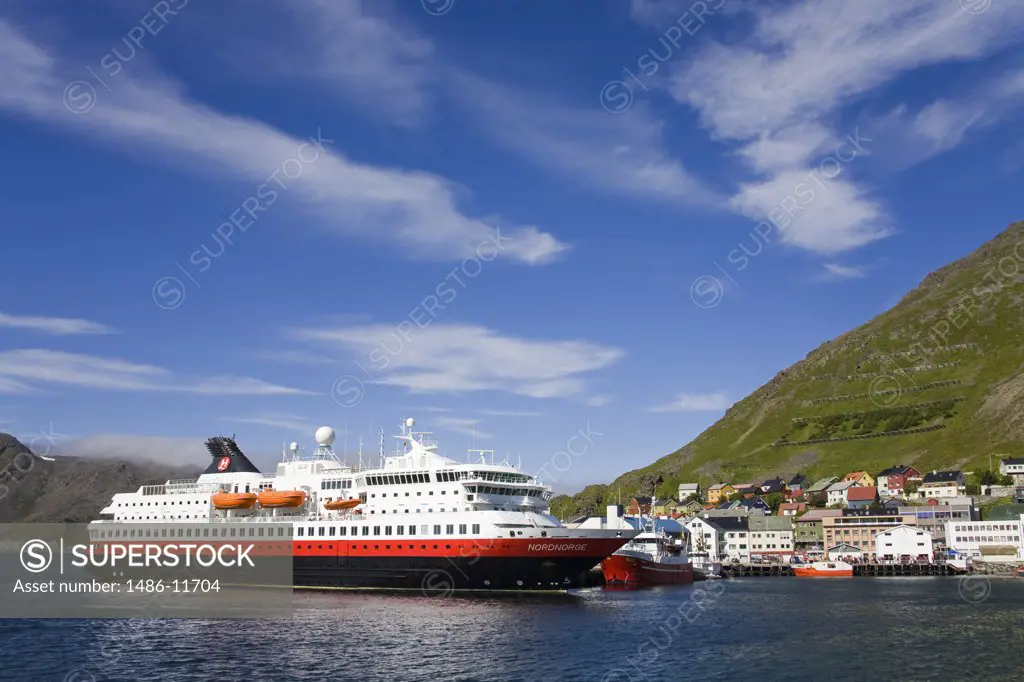 Hurtigruten ferry in the sea, Honningsvag Port, Honningsvag, Mageroya Island, Nordkapp, Finnmark County, Norway