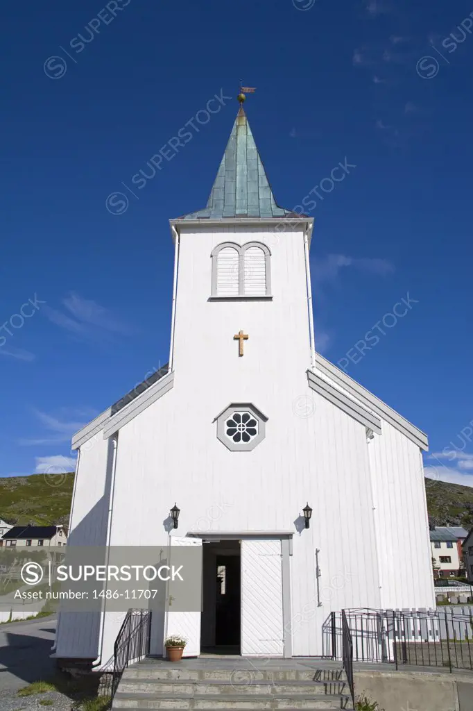 Facade of a church, Honningsvag Church, Honningsvag, Mageroya Island, Nordkapp, Finnmark County, Norway