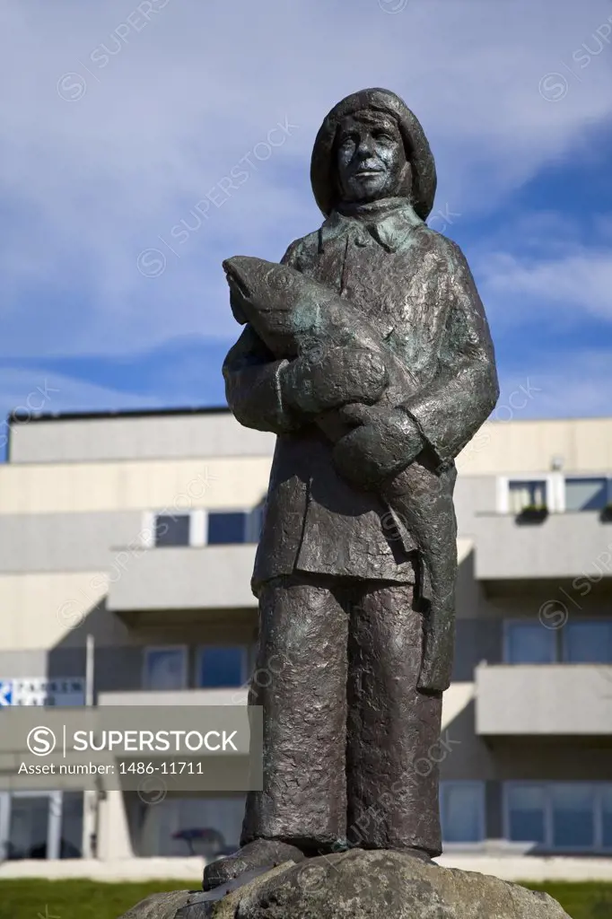 Skarungen sculpture by Trygve Dammen, Honningsvag Port, Honningsvag, Mageroya Island, Nordkapp, Finnmark County, Norway
