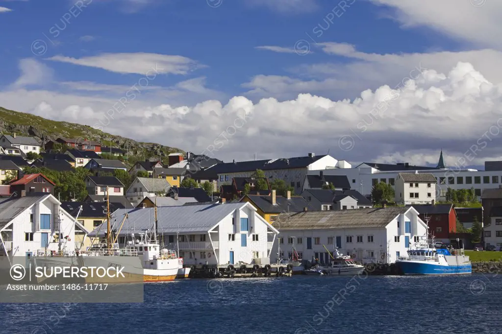 Boats moored at a port, Honningsvag Port, Honningsvag, Mageroya Island, Nordkapp, Finnmark County, Norway
